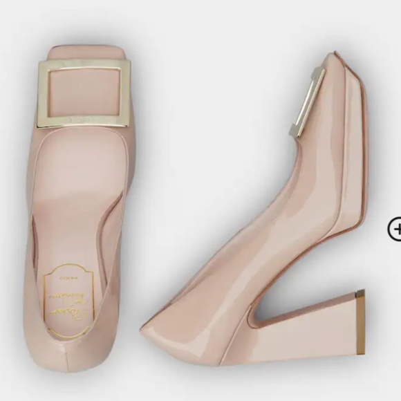 Roger Vivier Viv' Square Metal Buckle Platform Pumps in Patent Nude Leather - Picture 3 of 14